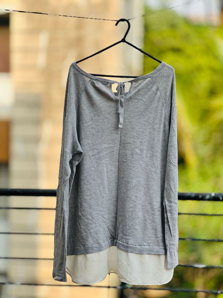 Gray Long Sleeve Layered Tunic Top