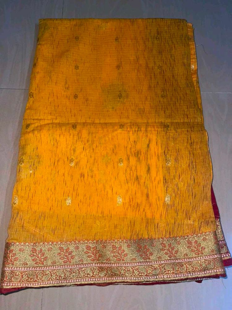 Vibrant Yellow Silk Saree with Ornate Border