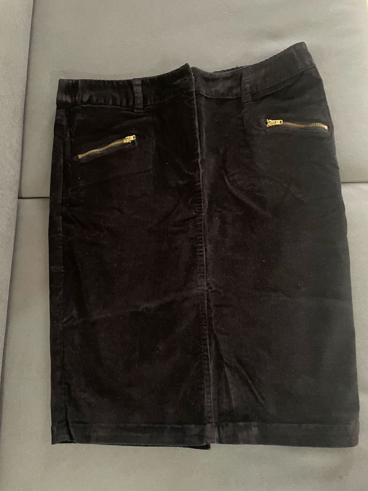 Black Velvet Skirt with Gold Zippers