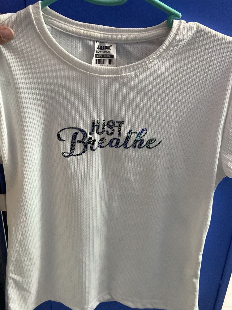 White 'Just Breathe' Graphic Tee