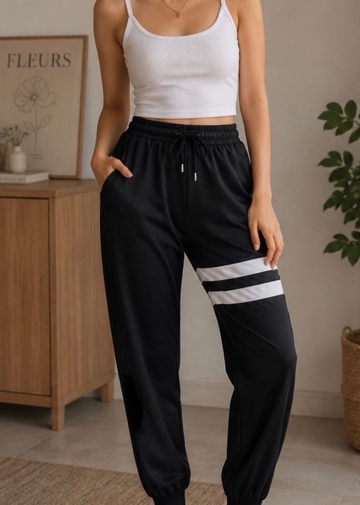 Stylish Black Joggers with Stripe Detail
