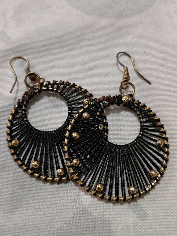 Boho Black &amp; Gold Hoop Earrings