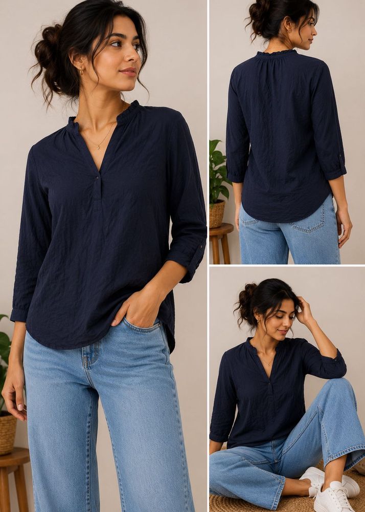 LOFT Navy Blue Sheer Blouse