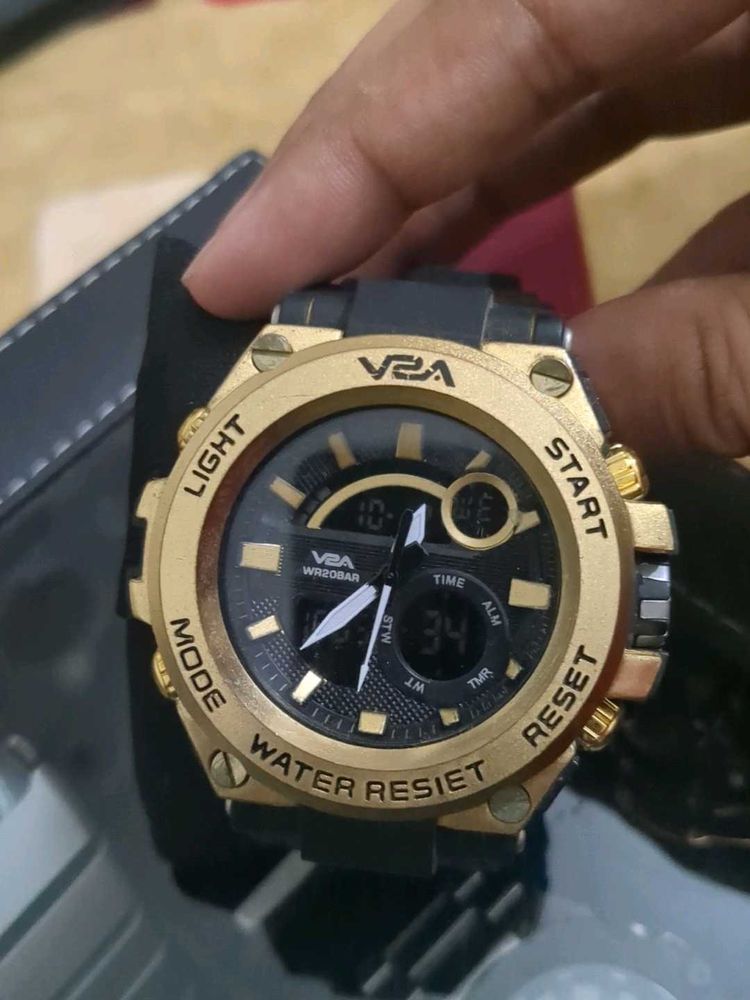 V2A Water Resistant Gold &amp; Black Analog-Digital Wa