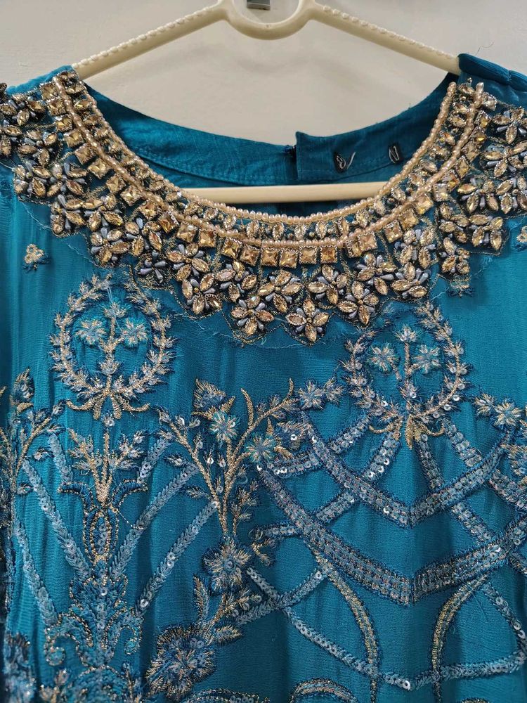 Embellished Teal Kurta Set