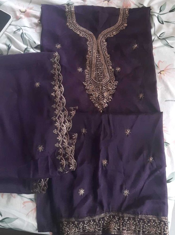 Free Delivery Elegant stone work Purple Kurta Set
