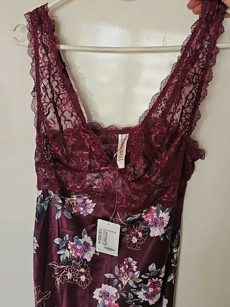 Burgundy Floral Lace Nightgown