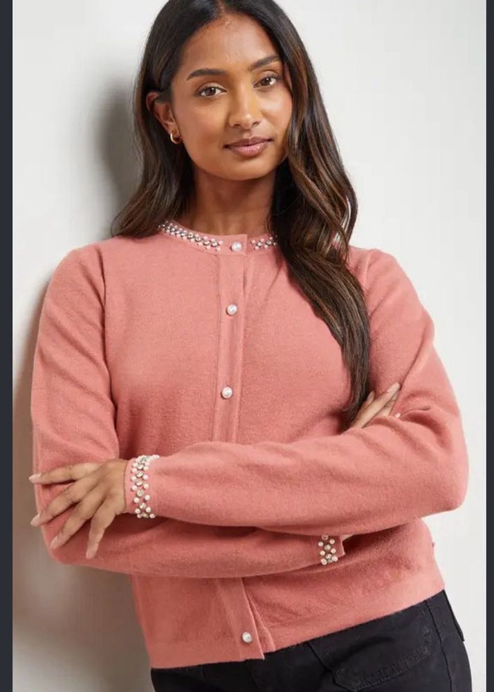 Elegant Pearl Embellished Cardigan