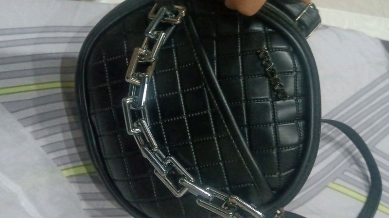Black Leather Sling Bag