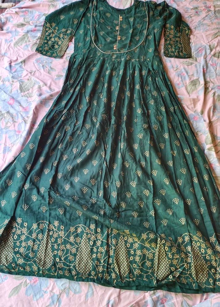 Elegant Green Printed Anarkali Kurta