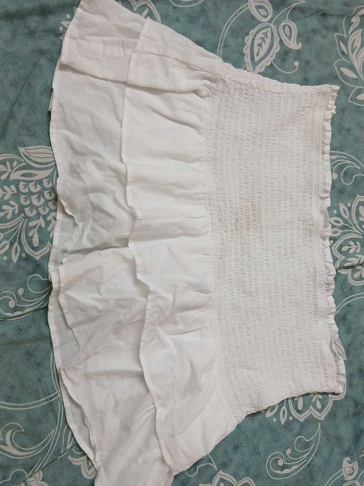 Ruffled White Smocked Skirt