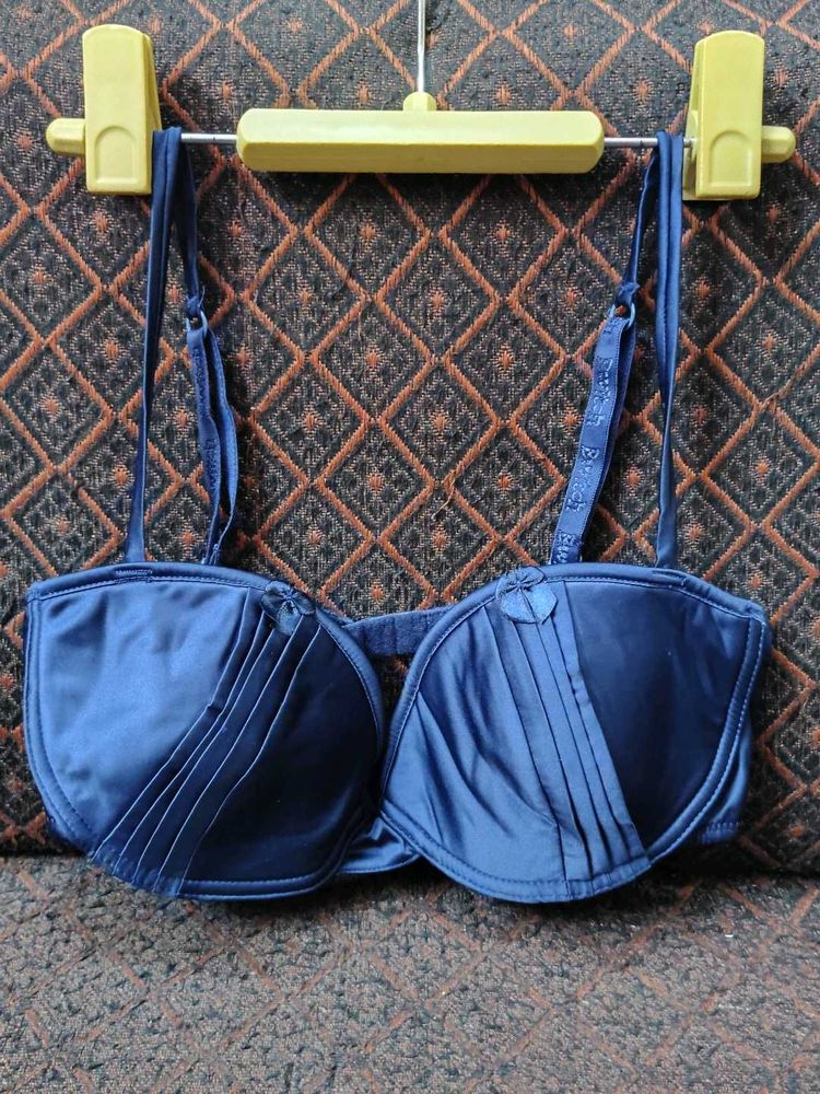 Elegant Blue Satin Bra