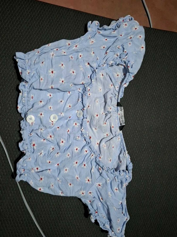Blue Floral Crop Top