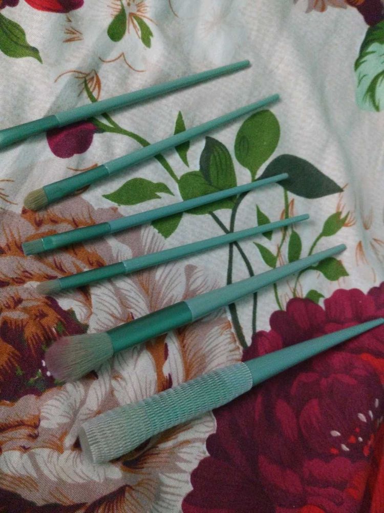 Set of 6 Teal Makeup Brushes