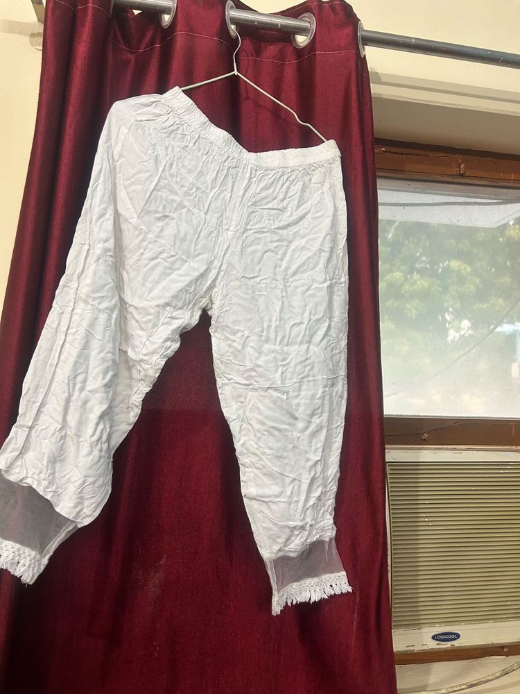 White Palazzo Pants with Lace Trim