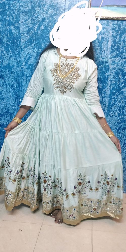 Awesome shiny cotton embroidered n printed dress/gown/anarkali (send your offers for negotiation)