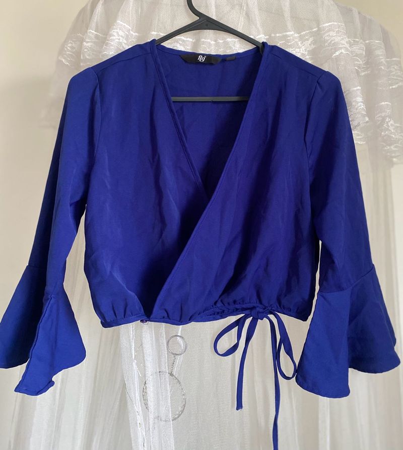 River Island Blue Wrap Top