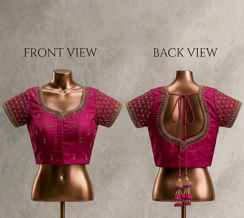 Rose Silk blouse with Zari &amp; Emerald Stone
