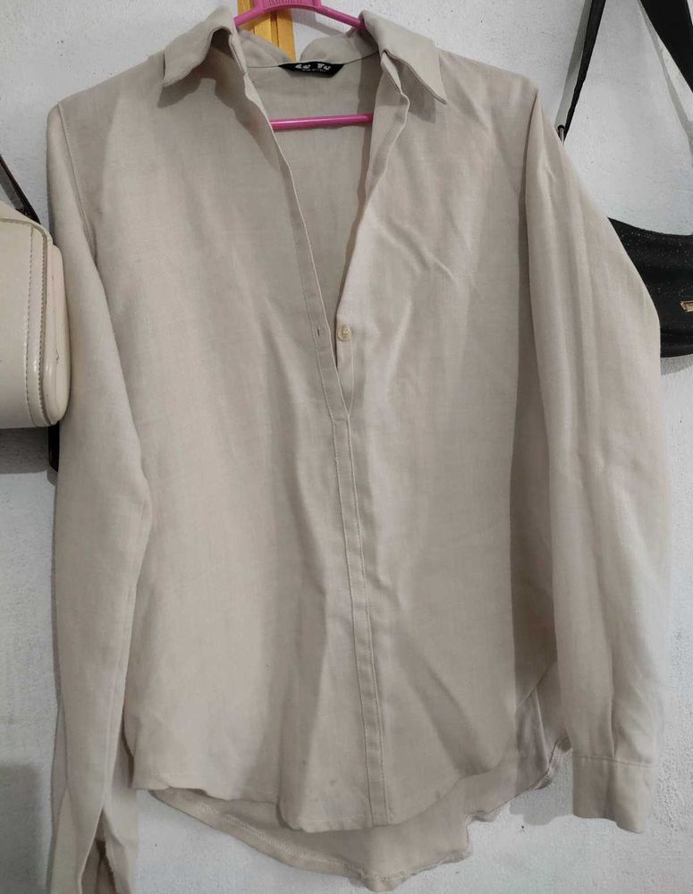 Classic Beige Long Sleeve Button-Up Shirt