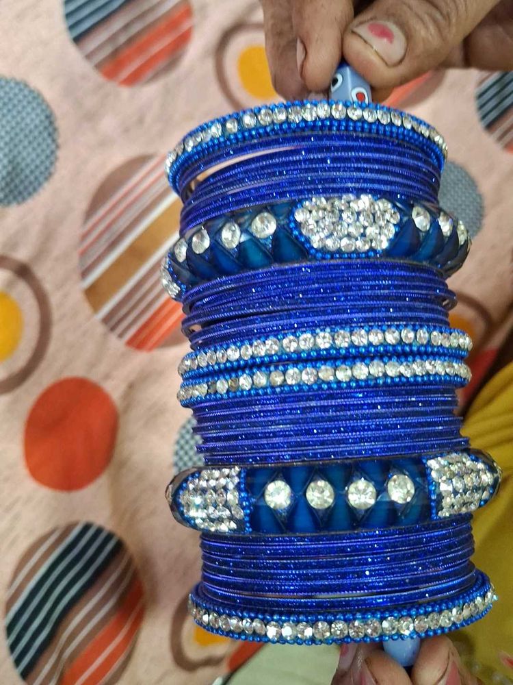 Blue Bangles with Rhinestone Embellishments
