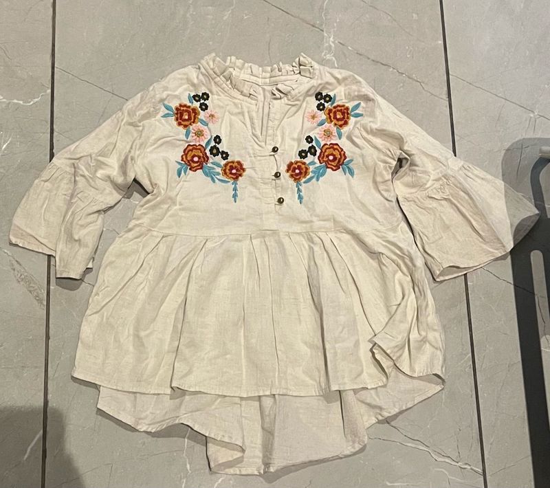 Embroidered Bell Sleeve Tunic Top