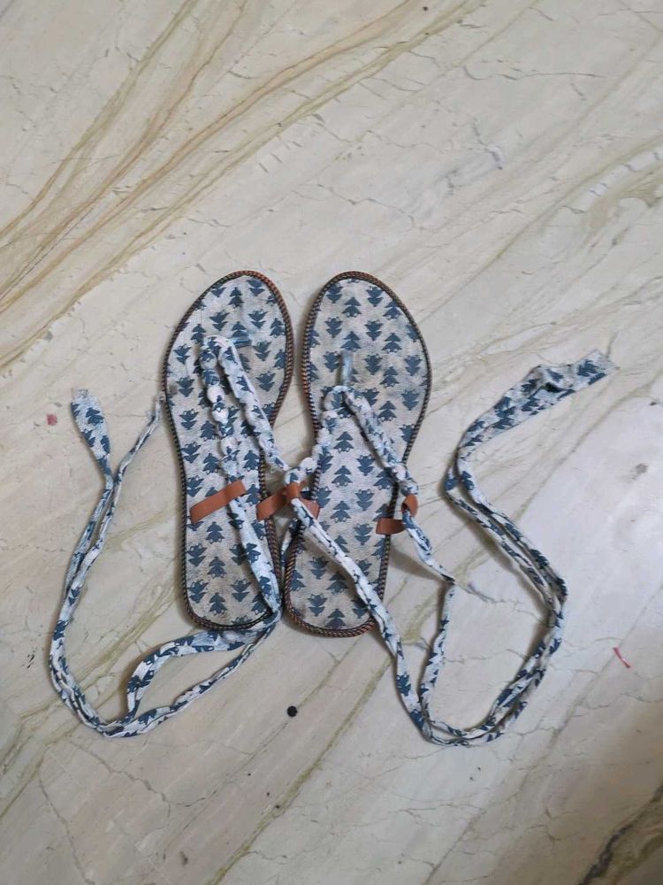 🌿 Printed Tie-Up Flats |UK 6|Boho Cotton Sandals