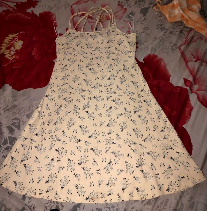 Floral A-Line Cami Dress Cream Yellow Mini Dres