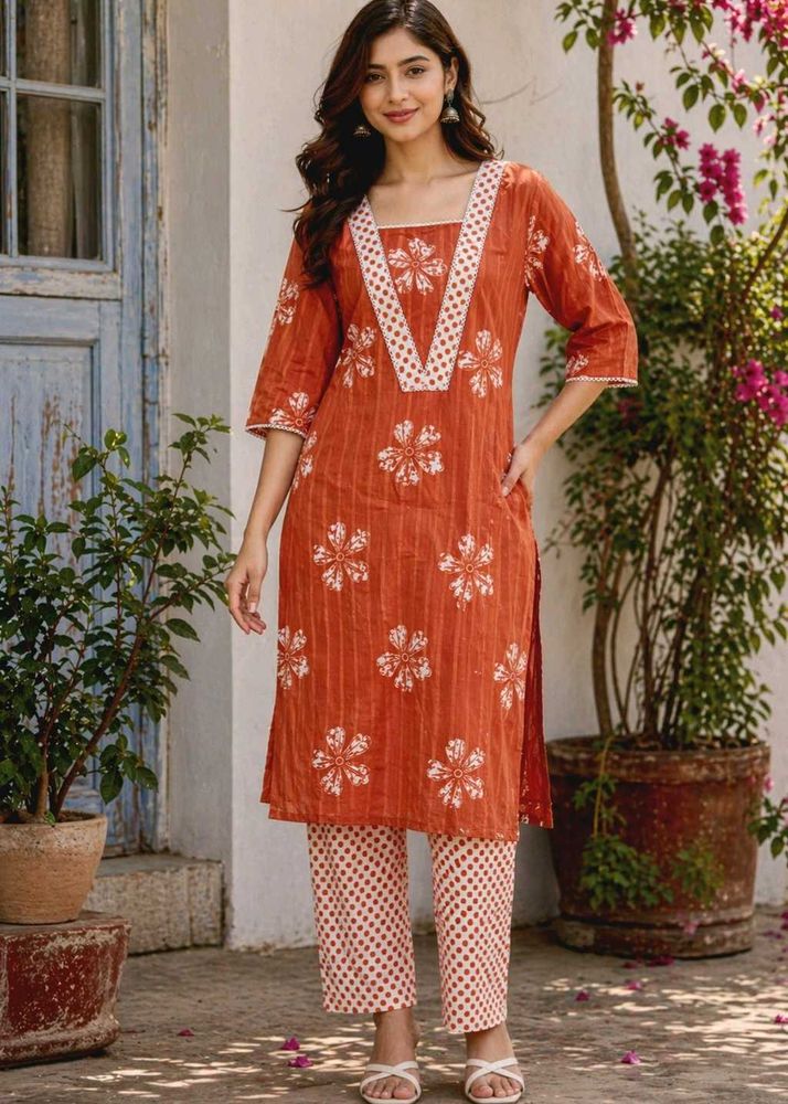M, L size Rust Floral Kurta Set