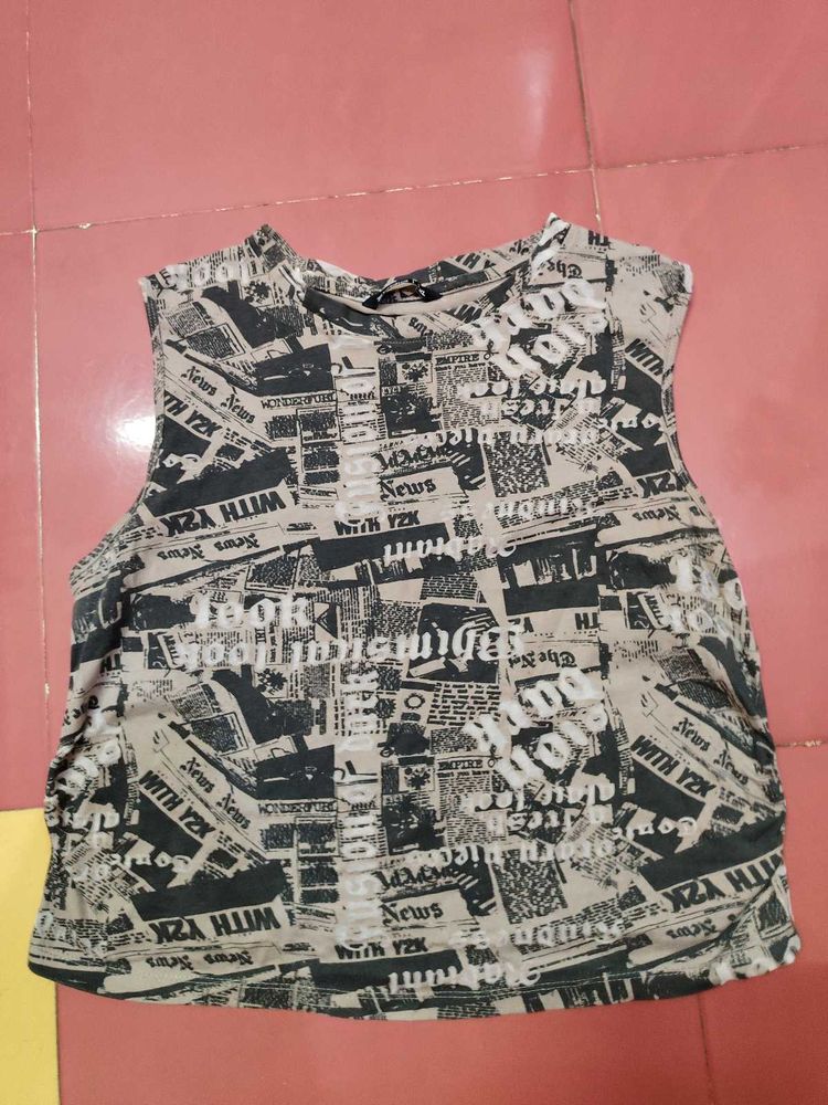 Y2k Newspaper print Tank Top