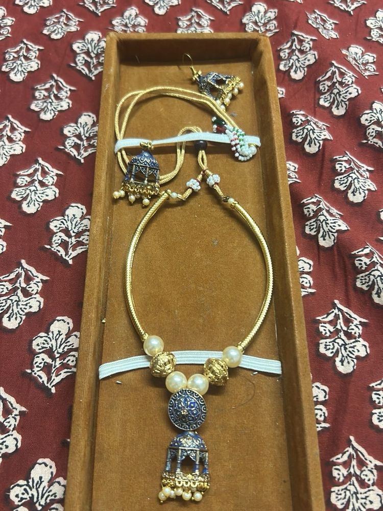 Exquisite Pearl &amp; Jhumka hansli Necklace Set