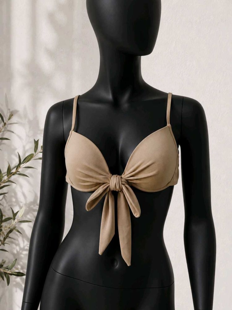 Tan Bow Front Bikini Top
