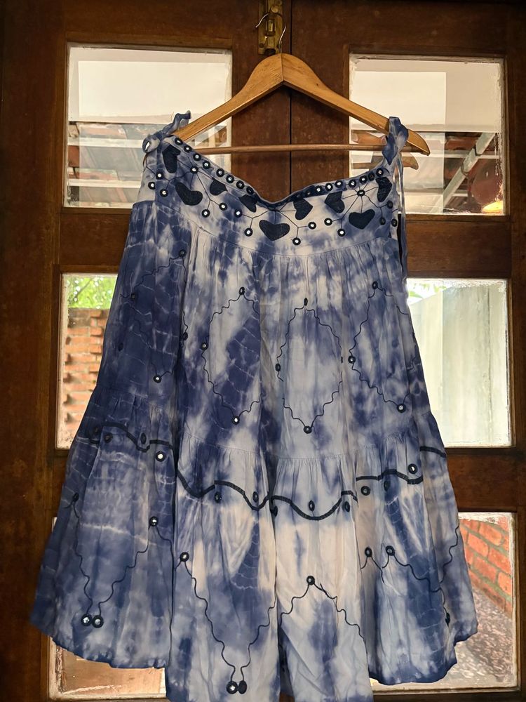 Boho Tie-Dye Mirror Work Midi Skirt