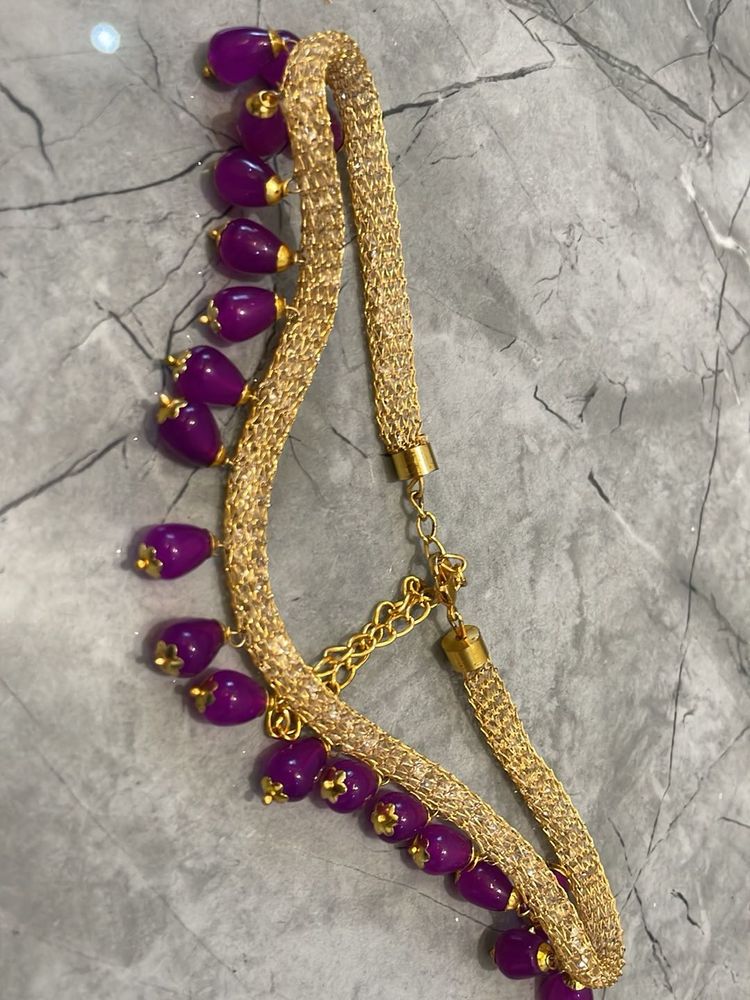 Gold Tone Necklace with Purple Beads