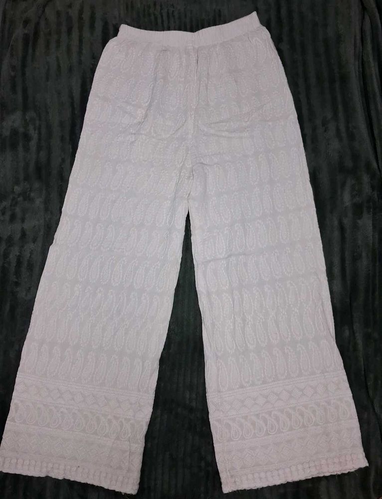 White Chikankari Palazzo Pants
