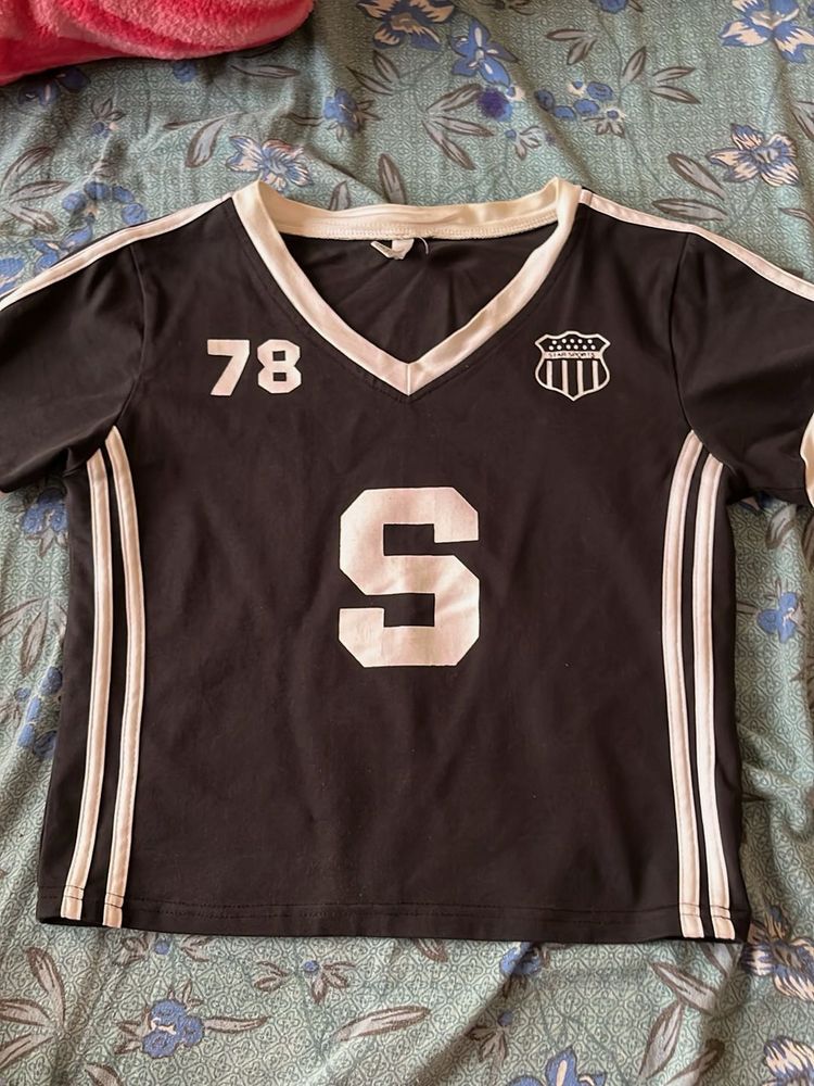 Black V-Neck T-Shirt with Numbers