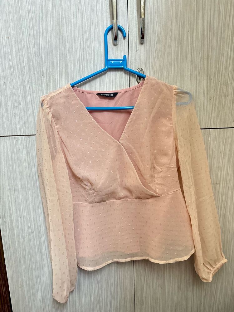 Chic Pink Polka Dot Wrap Blouse