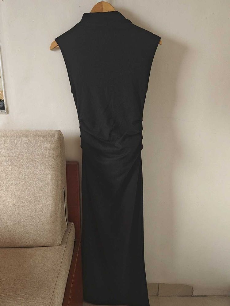 Sleek Black Ruched Maxi Dress