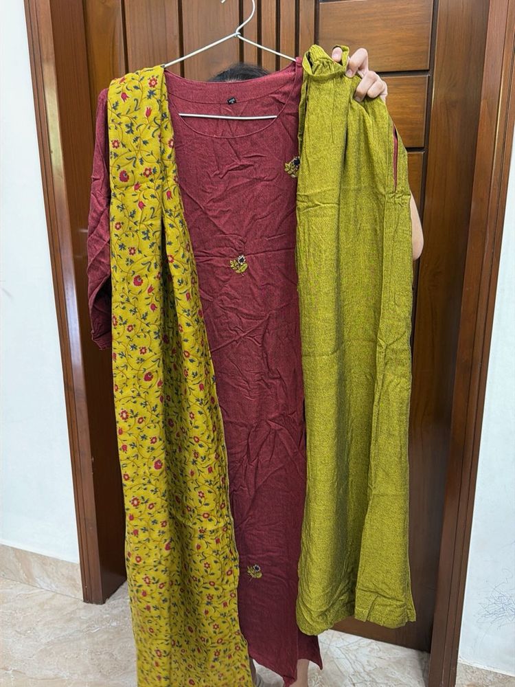 Maroon Kurta Set with Mustard Dupatta