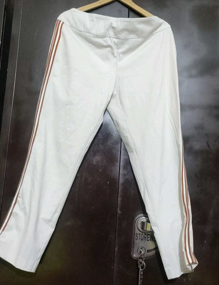 Off White Trouser Pant Striped Casual for 32 Waist