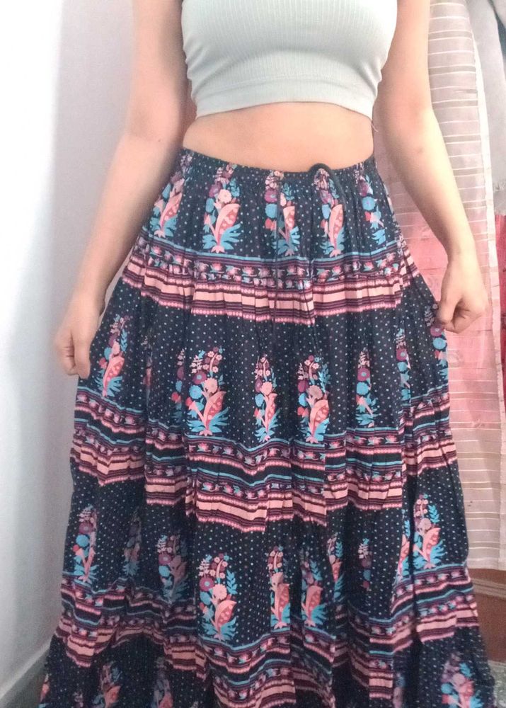 Boho Floral Print Maxi Skirt