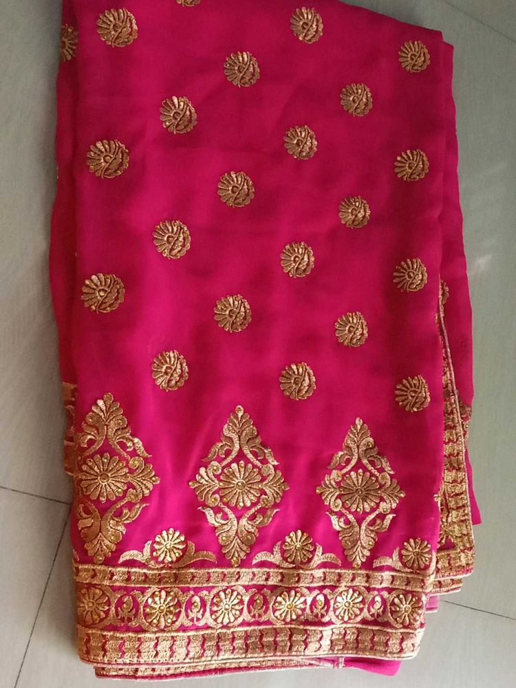 Vibrant Pink Embroidered Saree