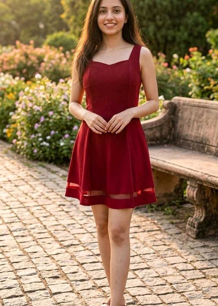 Maroon A-Line Dress