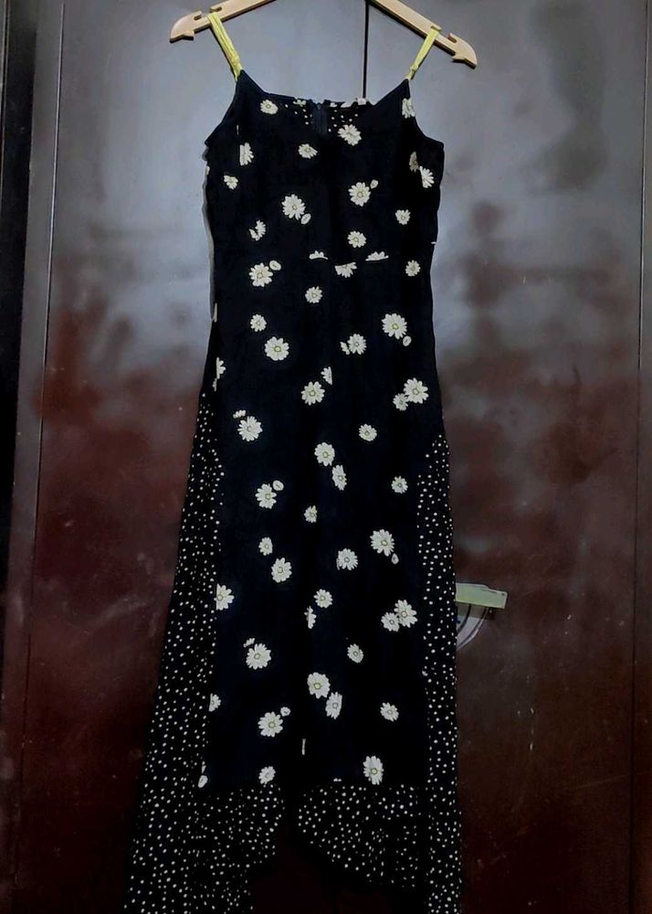 Black ⚫Floral Print Midi Dress For 34 Bust