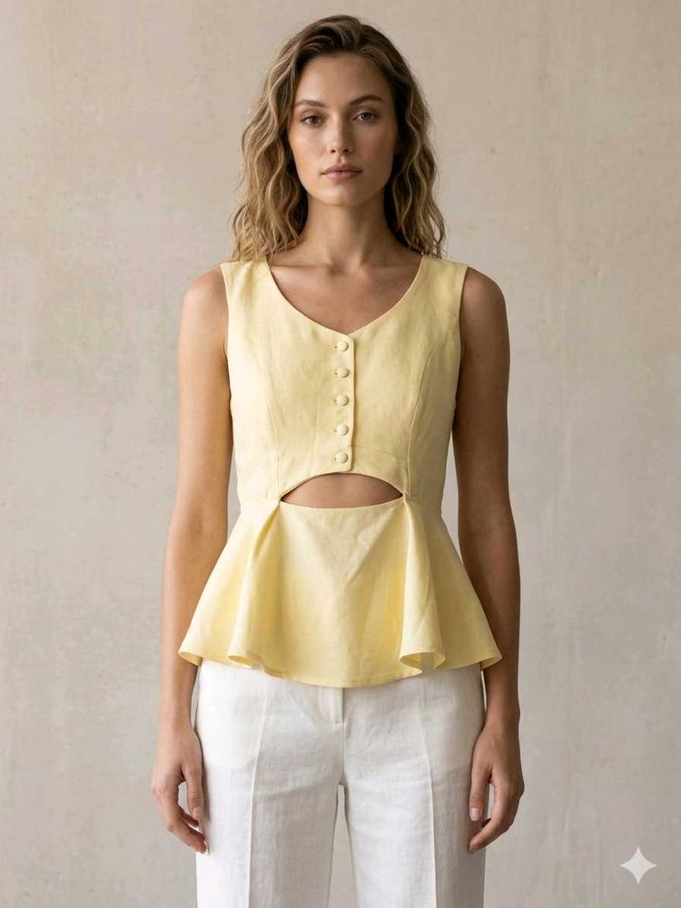 Chic Yellow Cutout Peplum Top