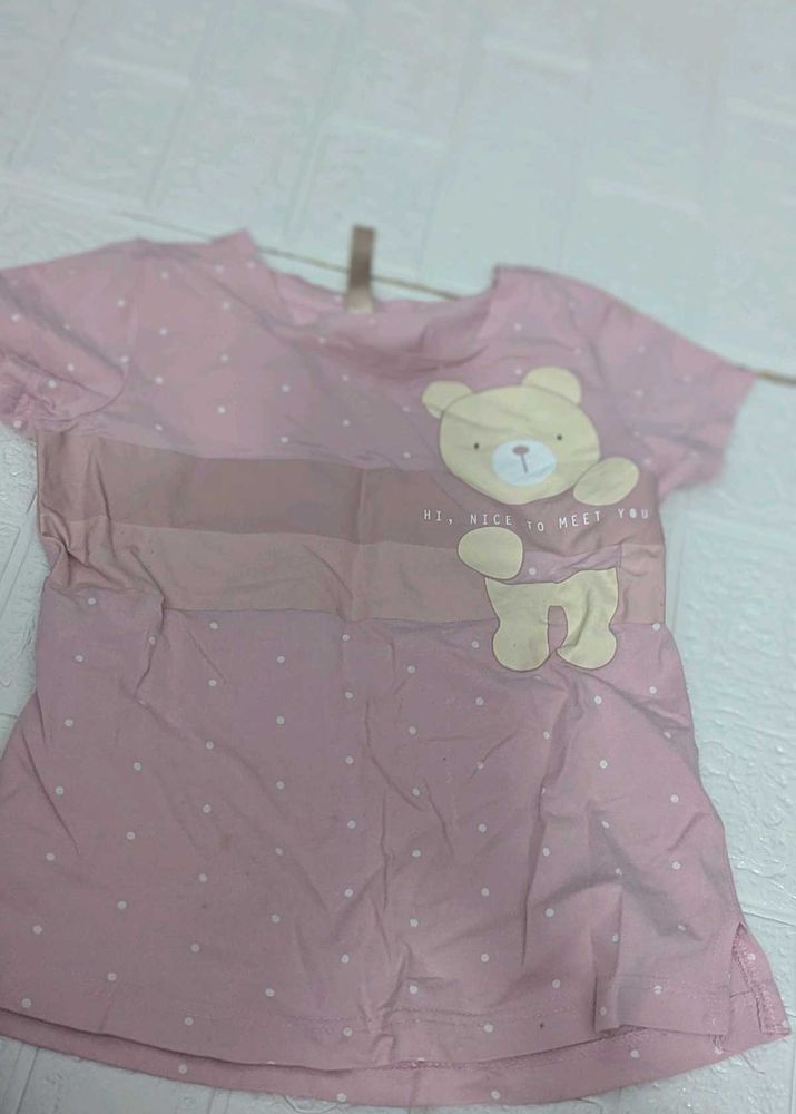 Pink Polka Dot top and light green shorts