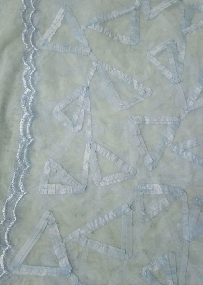 (Unused) Ribbon Embroidered Net in Sky Blue colour