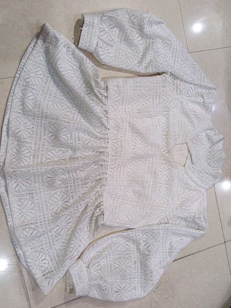 Elegant White Lace Kurta Set