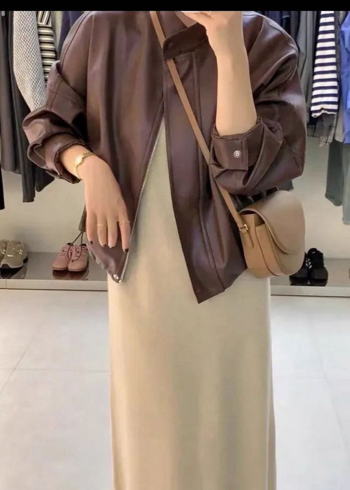Stylish Brown Faux Leather Jacket