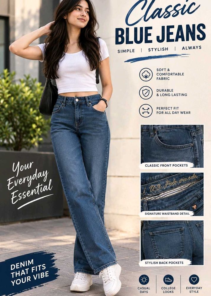 Classic Blue Denim Jeans for Women