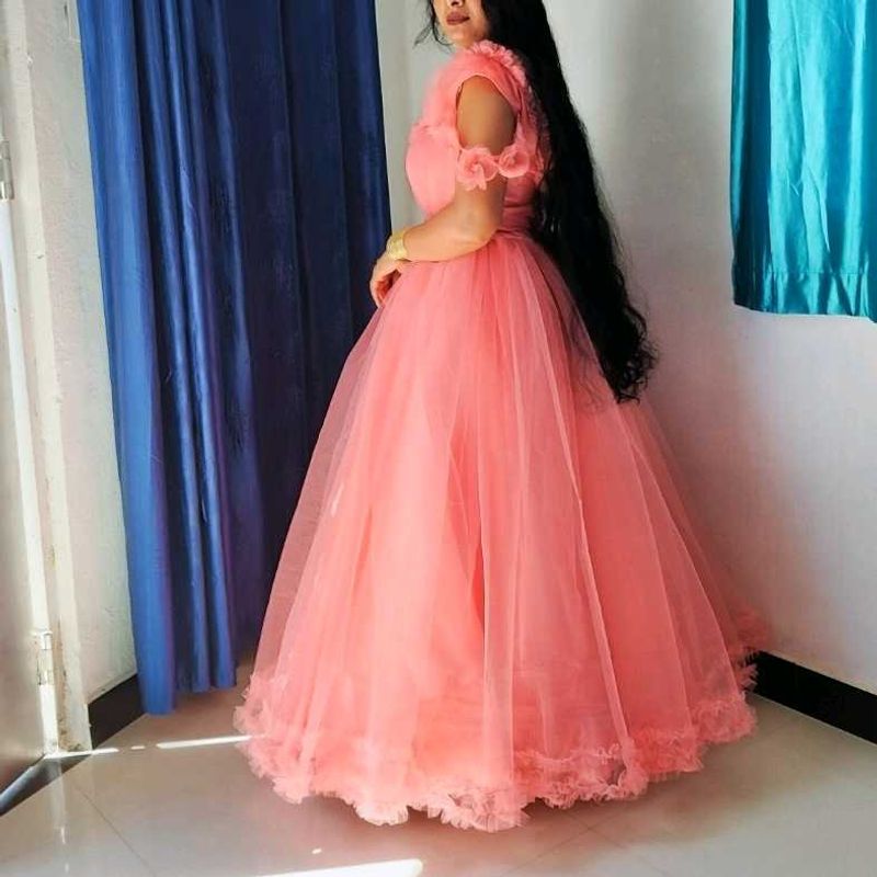 Elegant Peach Tulle Gown